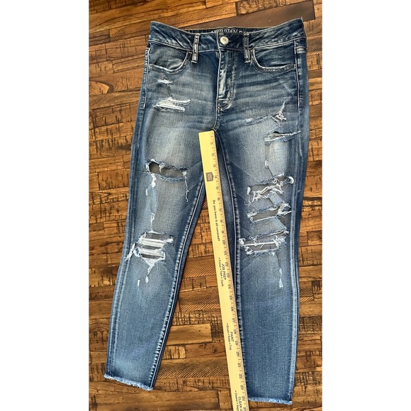 American Eagle Rip Jegging Crop Distressed Frayed Hem Super Stretch Denim Size 4 - Picture 12 of 12